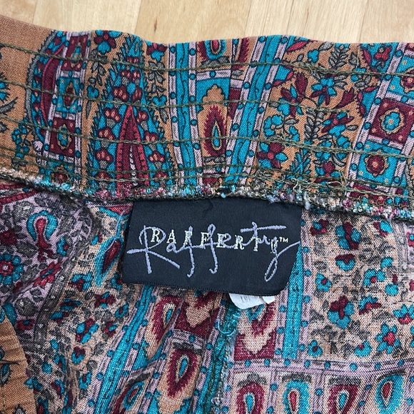 RAFFERTY 90’s FUN FESTIVAL PANTS WOMENS SIZE M BROWN GREEN PULL-ON POCKETS COMFY - Picture 4 of 9